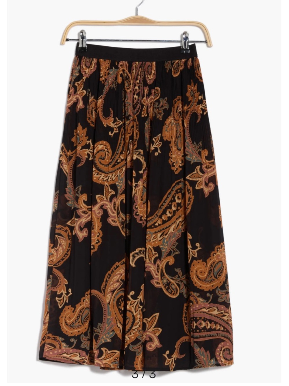 DR2 Black Paisley Pleated Maxi Skirt with Brown & Tan Accents,Small